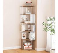 GIZNXBA Bibliothèque d'angle Meuble De Rangement Haute 4 Niveaux/5 Niveaux Grande Bibliothèque Ouverte en Bois pour Le Bureau, Le Salon, La Chambre À Coucher Rangement(/Walnut,5-Tier)