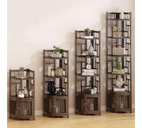 GIZNXBA Bibliothèque Meuble De Rangement avec Rangement Armoire De Rangement d'angle Haute, Étagère d'angle en Bois Polyvalente avec Barrière De Protection, pour Le Salon(with Door,4 Tier)
