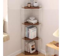 GIZNXBA Bibliothèque Meuble De Rangement Étagère d'angle en Acrylique Étagère Étroite Gain De Place Grande Bibliothèque sur Pied Rangement d'angle pour Salon, Salle De Bain, Cuisine(/Brown,4 Tier)