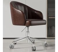 GIZNXBA Chaise De Bureau en Cuir avec Accoudoirs Et roulettes Réglables Fauteuil D'ordinateur Pivotantes avec Dossier Incurvé Chaises De Bureau Ergonomiques pour La Chambre À Coucher(Bruin)