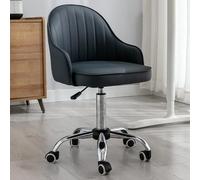 GIZNXBA Chaise De Bureau en Cuir avec Accoudoirs Petit Fauteuil D'ordinateur Ergonomique pour Bureau À Domicile Fauteuils De Coiffeuse en Cuir Réglables en Hauteur pour Petits Espaces(Nero)