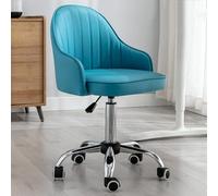 GIZNXBA Chaise De Bureau en Cuir avec Accoudoirs Petit Fauteuil D'ordinateur Ergonomique pour Bureau À Domicile Fauteuils De Coiffeuse en Cuir Réglables en Hauteur pour Petits Espaces(Blauw)