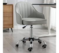 GIZNXBA Chaise De Bureau en Cuir avec Accoudoirs Petit Fauteuil D'ordinateur Ergonomique pour Bureau À Domicile Fauteuils De Coiffeuse en Cuir Réglables en Hauteur pour Petits Espaces(Light Gray)