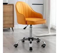 GIZNXBA Chaise De Bureau en Cuir avec Accoudoirs Petit Fauteuil D'ordinateur Ergonomique pour Bureau À Domicile Fauteuils De Coiffeuse en Cuir Réglables en Hauteur pour Petits Espaces(Orange)