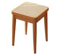 GIZNXBA Chaise De Salle À Manger Empilables Tabouret en Rotin Et Bois Chaises De Maquillage Salon Chaise De Cuisine Et Salle À Manger pour Chambre À Coucher, Bureau, Petits Espaces(Natural,Square)