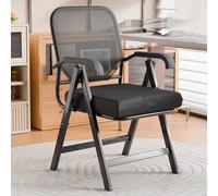 GIZNXBA Chaises d'accueil avec Structure Métallique Chaise De Bureau Pliable Ergonomique en Maille avec Accoudoirs Chaises De Salle De Conférence Empilables avec Assise Rembourrée(Black A)