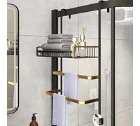 GIZNXBA Etagère De Douche À Suspendre avec Porte-Serviettes, Support Douche sans Percage avec 2 Crochets, Porte-Douche Suspendu pour Porte, pour Salle De Bain (Color : /Gold T-Type Hook, Size : 50cm)
