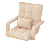GIZNXBA Fauteuil Sol Adulte avec Dossier Chaise De Sol Pliante avec Accoudoirs, Fauteuil Paresseux Adulte À 6 Positions pour Lire, Jouer Ou Méditer(Beige)