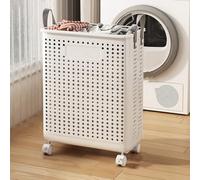GIZNXBA Panier À Linge Plastique Corbeille A Linge Pliable Panier De Rangement À roulettes pour La Chambre À Coucher, Trieur À Linge Étroit Et Mince avec Poignée(/White,22cm)