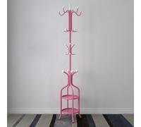 GIZNXBA Porte-Manteau Métallique en Forme d'arbre avec 12 Crochets Et Porte-parapluies Peu Encombrant Portant À Vêtements D'entrée sur Pied avec Étagères pour Vêtements Et Sacs À Main(Roze)