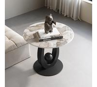 GJ Table d'appoint Ronde dorée, Table Basse Moderne en Faux marbre, Style Milieu du siècle, avec Cadre en métal,for Salon, Chambre et Petit Espace(D,40x55cm)
