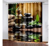 GJBGZX Rideau Occultant 2 Pièces - 200 x 160cm avec Œillets Double - Rideaux Occultant Anthracite Opaque - 3D Plante De Bambou Vert Zen Motif - Salon Chambre