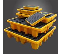 GJBMXSM Plateforme Anti-Fuite pour 1/2/4 Fûts, Bac de Rétention Modulable Empilable avec Drain & Fourches, Palette Industrielle Polyéthylène Étanche,49 * 35 * 9cm