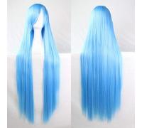 GJBXP 100 cm Mode Pas Cher Droit Longue Perruque Cosplay Noir Argent Blanc Rouge Bleu Violet Rose Vert Synthétique Perruques Cheveux Pour Femmes bleu clair