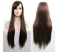 GJBXP 11 couleurs 80 cm synthétique longue perruque de cheveux raides noir gris vert bleu violet rose postiche perruques Cosplay pour les femmes brun foncé
