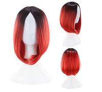 GJBXP 12inch Short Bob Wigs For Women Synthetic Hair Anime Cosplay Two Tone Black Pink Grey Blue Green Red Purple Blonde Ombre Wig black yellow black green 2