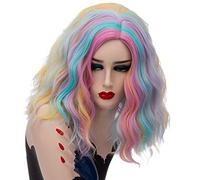 GJBXP 14 pouces Court Ondulé Coloré Perruque Arc-En-Cheveux Synthétiques Cheveux Halloween Costume Anime Cosplay Orange Ombre Partie Perruques Pour Les Femmes coloré