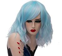 GJBXP 14 pouces Court Ondulé Coloré Perruque Arc En Ciel Synthétique Cheveux Halloween Costume Anime Cosplay Orange Ombre Parti Perruques Pour Les Femmes bleu met en évidence