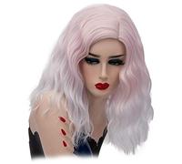 GJBXP 14 pouces Court Ondulé Coloré Perruque Arc-En-Synthétique Cheveux Halloween Costume Halloween Costume Anime Cosplay Orange Ombre Partie Perruques Pour Les Femmes rose blanc ombre