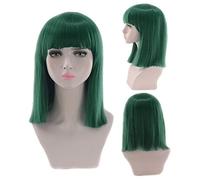 GJBXP 14 pouces Droite Noir Blanc Rose Rouge Bleu Court Bob Perruques Pour Femmes Cheveux Synthétiques Anime Cosplay Perruque De Fête Avec Une Frange 8 Couleurs Vert