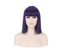 GJBXP 14 pouces Synthétique Bob Perruque Blonde Vert Rouge Rose Bleu Rose Noir Perruques Pour Femmes Anime Cosplay Cheveux Raides Bangs Résistant À La Chaleur violet