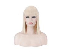 GJBXP 14 pouces Synthétique Bob Perruque Blonde Vert Rouge Rose Bleu Rose Noir Perruques Pour Les Femmes Anime Cosplay Cheveux Raides Bangs Résistant À La Chaleur blonde