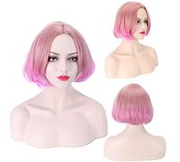 GJBXP 2018 Lolita Harajuku Perruque Ombre Court Noir Blonde Marron Résistant À La Chaleur Synthétique Cheveux Anime Cosplay Partie Perruques Pour Les Femmes rose ombre