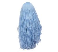 GJBXP 28 pouces Longue Bouclés Bleu Blonde Vert Rose Perruque Synthétique Cheveux Naturels Anime Cosplay Halloween Costume Parti Perruques Pour Les Femmes bleu 2