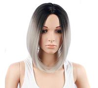 GJBXP 30 cm Droite Courte Ombre Perruque Cosplay Anime Résistant À La Chaleur Synthétique Cheveux Femmes Noir Noir Bleu Gris Rose Court Bob Perruques Pour La Fête argent