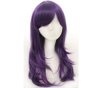 GJBXP 70 cm Haute Qualité Anime Long Ondulé Cosplay Perruque Avec Bangs Synthétique Résistant À La Chaleur Synthétique Cheveux Noir Rose Argent Bleu Vert Femme Perruques Pourpre