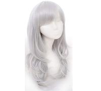 GJBXP 70 cm Haute Qualité Anime Long Ondulé Cosplay Perruque Avec Bangs Synthétique Résistant À La Chaleur Synthétique Cheveux Noir Rose Argent Bleu Vert Femme Perruques Argent Gris