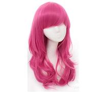 GJBXP 70 cm Haute Qualité Anime Long Ondulé Cosplay Perruque Avec Bangs Synthétique Résistant À La Chaleur Synthétique Cheveux Noir Rose Argent Bleu Vert Femme Perruques Rose rouge