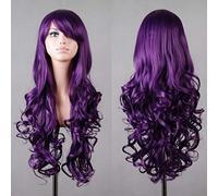 GJBXP 80 cm Mode Bleu Violet Rouge Noir Longue Ondulée Perruque Synthétique Lolita Anime Cosplay Femme Perruques Pour Halloween Costume Partie 13 Couleurs violet foncé