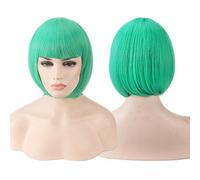 GJBXP Anime Court Cosplay Perruque Costume Cheveux Synthétiques Rose Blonde Auburn Gris Vert Rouge Bleu Blanc Noir Court Bob Perruques Pour Femmes vert