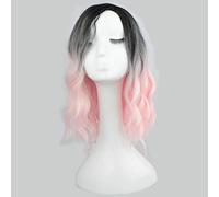 GJBXP Anime Court Curly Ombre Perruque Cosplay Synthétique Cheveux Femmes Résistant À La Chaleur Lolita Deux Tone Perruques Pour Costume Party 35cm Pêche Rose ombre