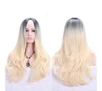GJBXP Anime Milieu Partie Foncé Racine Noir Rose Bleu Violet Ombre Perruque Cheveux Synthétiques Long Ondulé Femme Perruques Cosplay Haute Température Fibre blonde