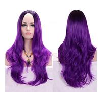 GJBXP Anime Milieu Partie Foncé Racine Noir Rose Bleu Violet Perruque Ombre Cheveux Synthétiques Longue Ondulée Femme Perruques Cosplay Haute Température Fibre Pourpre