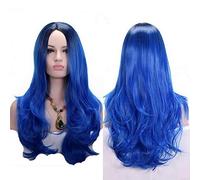 GJBXP Anime Partie Centrale Racine Foncé Noir Rose Bleu Bleu Perruque Ombre Cheveux Synthétiques Cheveux Longs Ondulés Femme Perruques Cosplay Haute Température Fibre blue