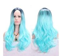 GJBXP Anime Partie Centrale Racine Foncé Noir Rose Bleu Bleu Perruque Ombre Cheveux Synthétiques Cheveux Longs Ondulés Femme Perruques Cosplay Haute Température Fibre ciel bleu