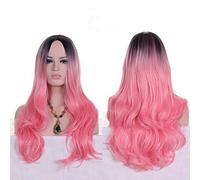 GJBXP Anime Partie centrale Racine foncée Noir Rose Bleu Violet Perruque Ombre Cheveux Synthétiques Cheveux Longs Ondulés Femme Perruques Cosplay Haute Température Fibre Rose clair