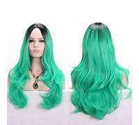 GJBXP Anime Partie centrale Racine foncée Noir Rose Bleu Violet Perruque Ombre Cheveux Synthétiques Cheveux Longs Ondulés Femme Perruques Cosplay Haute Température Fibre Vert