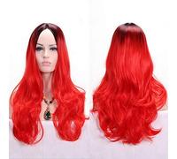 GJBXP Anime Partie Milieu Racine Foncé Noir Rose Bleu Violet Perruque Ombre Cheveux Synthétiques Cheveux Longs Ondulés Femme Perruques Cosplay Haute Température Fibre Rouge