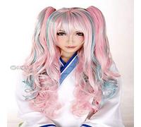 GJBXP Anime VOCALOID Miku coloré Harajuku Lolita Curly Cosplay Perruque Costume Perruques Cheveux Synthétiques Avec Double Clip Ponytails coloré 1