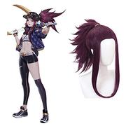 GJBXP Biamoxer Lol Kda Ahri Akali Kaisa Evelynn Costume Cosplay Perruque Femmes Violet Perruque Brun Résistant À La Chaleur Akali
