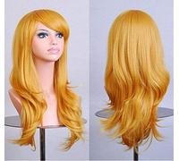GJBXP Cos anime perruque perruque longue cheveux bouclés cosplay couleur capuche de scène 25 pouces, jaune jaune