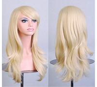 GJBXP Cos anime perruque perruque longue cheveux bouclés cosplay couleur stade capuche 25 pouces, jaune or pâle