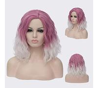 GJBXP Court Bob Ondulé Bouclés Perruque Rose Ombre Perruques pour Filles Résistant À La Chaleur Fibre Synthétique Harajuku Cosplay Cheveux 14 pouces et 21 Couleurs Om-836