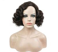 GJBXP Court Bob Vintage Bouclés Perruques pour Femmes Haute Température Fibre Synthétique Pleine Tête Carnaval Parti Mascarade Cosplay Cheveux 10 pouces Brun Foncé