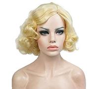 GJBXP Court Bob Vintage Perruques Bouclées pour Femmes Haute Température Fibre Synthétique Pleine Tête Carnaval Parti Mascarade Cosplay Cheveux 10 pouces Or