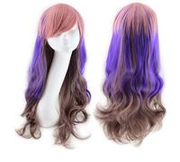 GJBXP Harajuku Lolita Bleu Rose Ombre Perruques De Cheveux Pour Les Femmes Pas Cher Anime Cosplay Longue Ondulée Synthétique Perruque Avec Une Frange Pour Le Costume Party coloré